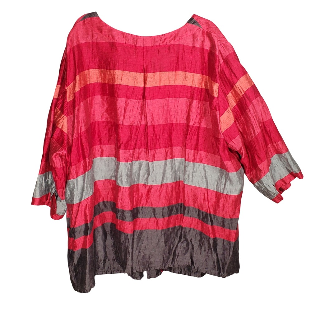 Ulla Popken Selection Red Striped Tunic Blouse Split Neck 3/4 Sleeve Plus 28/30